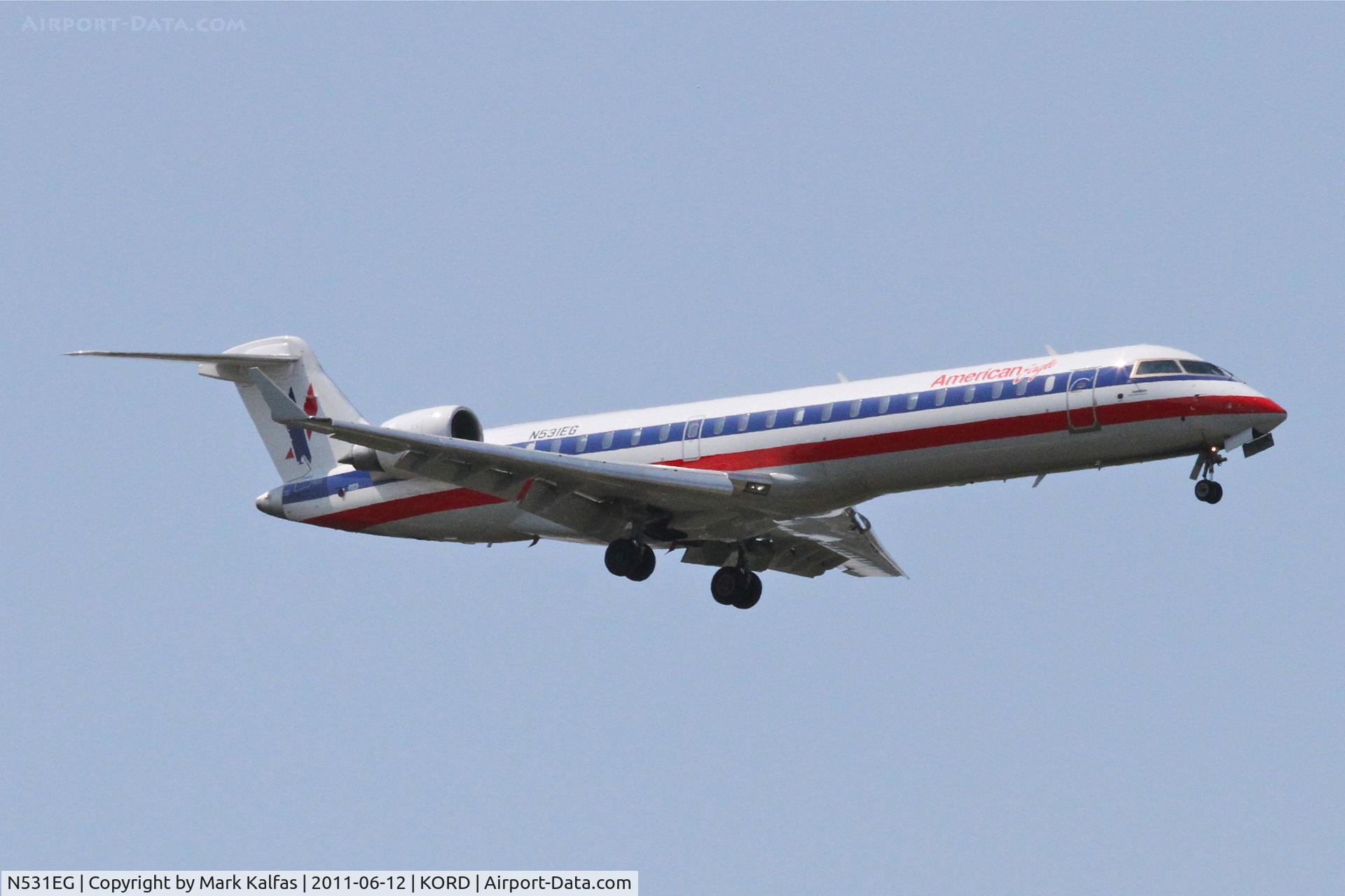 N531EG, Bombardier CRJ-702 (CL-600-2C10) Regional Jet C/N 10309, American Eagle Bombardier CL-600-2C10, EGF3761 arriving from KSLC, RWY 10 approach KORD.
