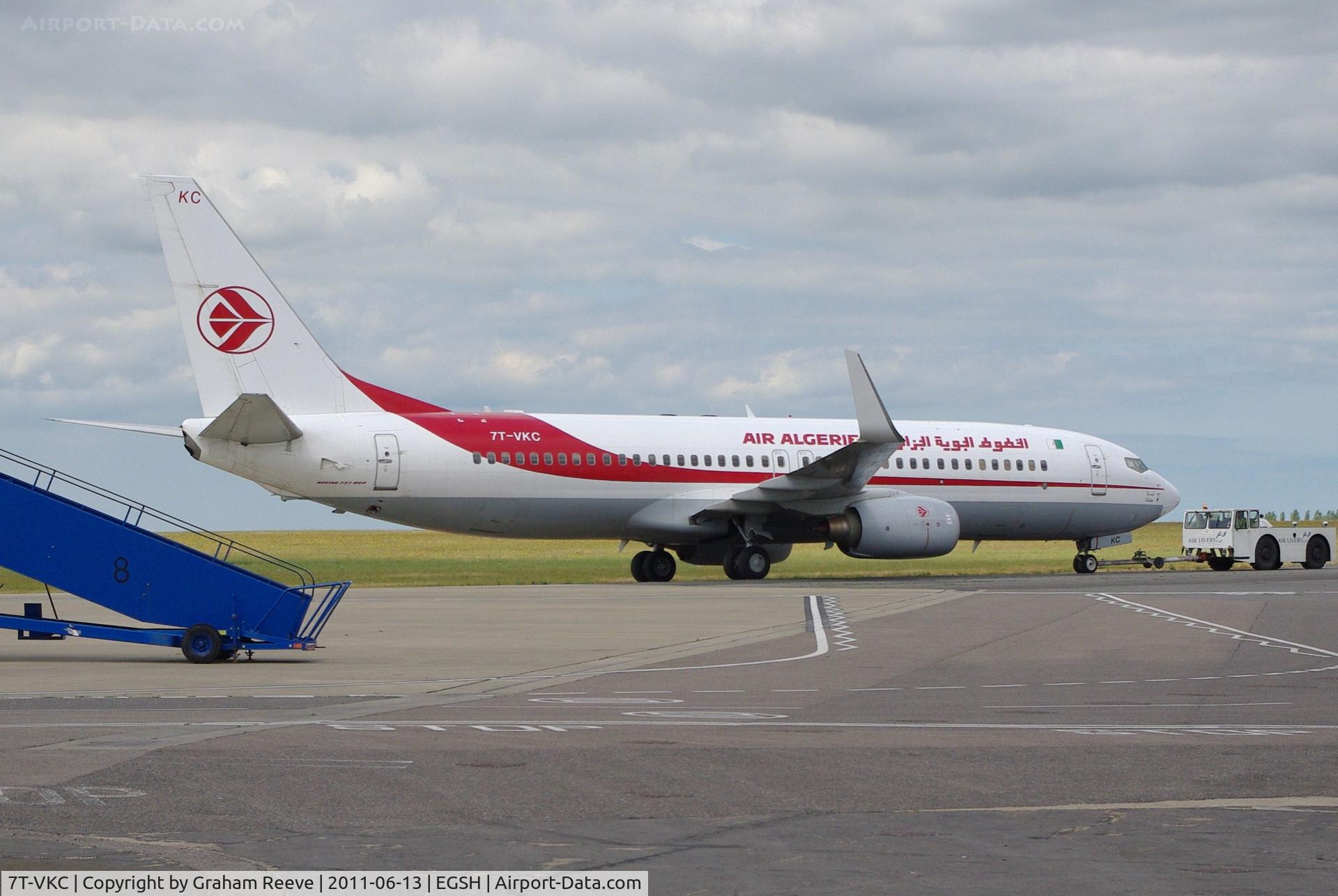 7T-VKC, 2005 Boeing 737-8D6 C/N 34166, Under tow at Norwich.