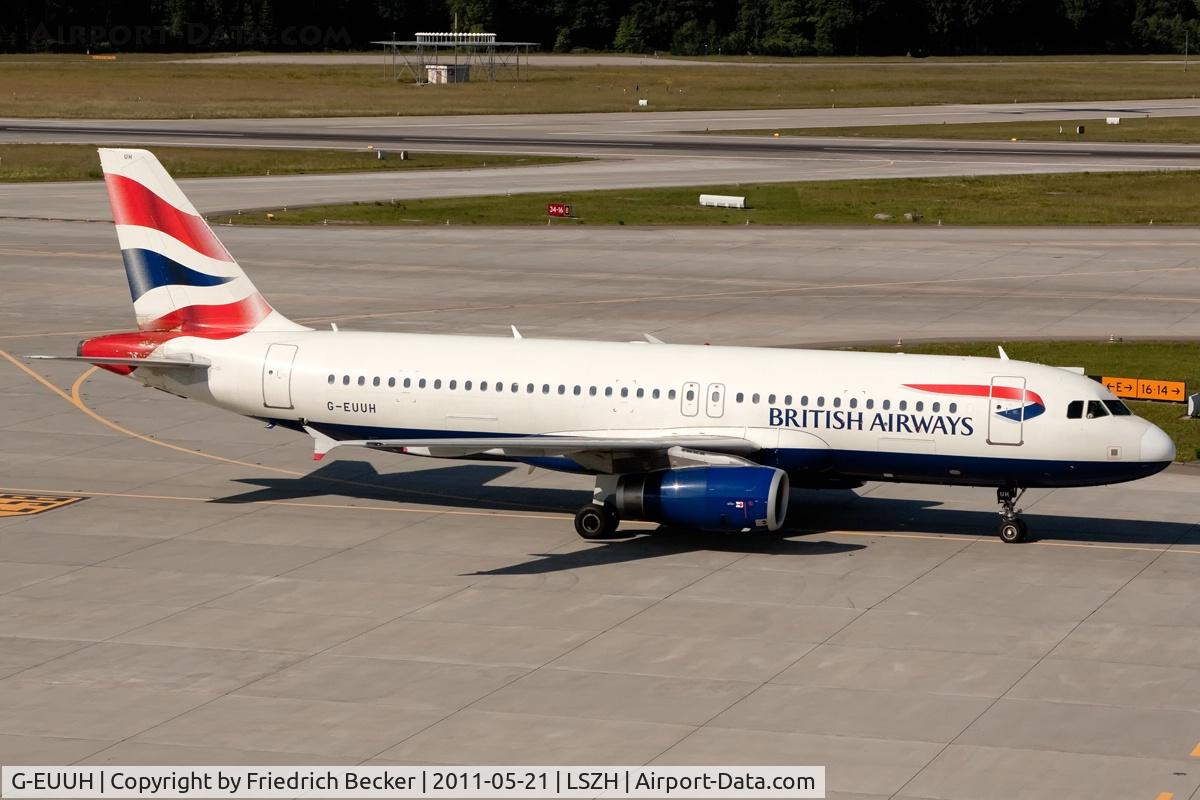 G-EUUH, 2002 Airbus A320-232 C/N 1665, taxying to the gate