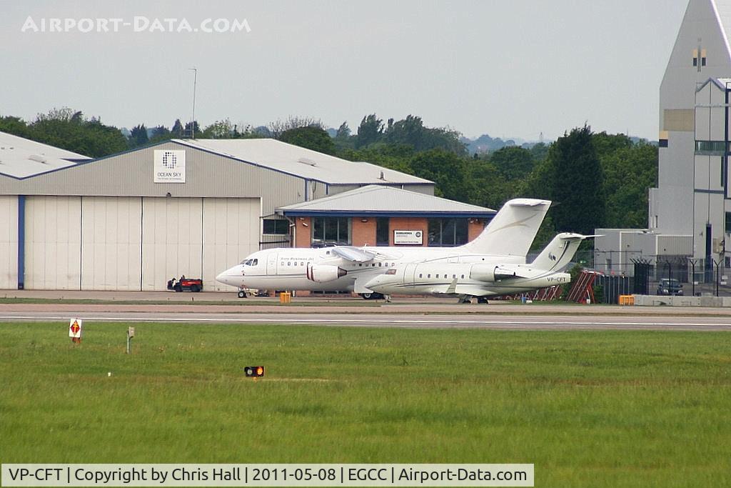 VP-CFT, 1990 Canadair Challenger 601-3A (CL-600-2B16) C/N 5067, on the Ocean Sky ramp alongside G-RAJJ BAe 146-200 of Cello Aviation
