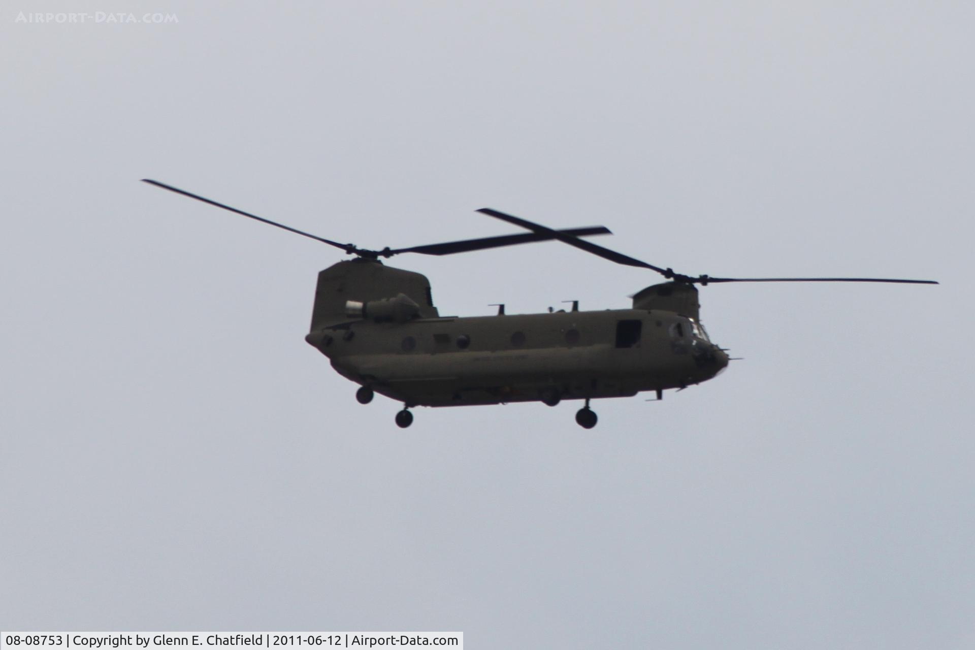 08-08753, 2011 Boeing CH-47F Chinook C/N M8753, Flying over North Liberty, IA, northwest bound to Cedar Rapids Airport