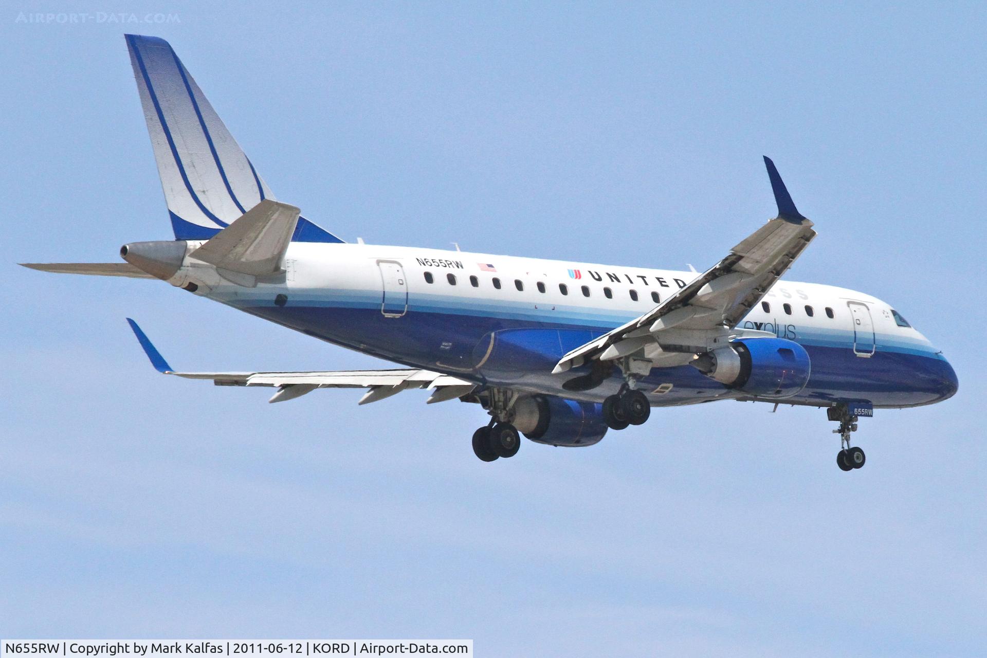 N655RW, 2005 Embraer 170SE (ERJ-170-100SE) C/N 17000105, Shuttle America/United Express Embraer ERJ 170-100, TCF3535 arriving from KMSP, RWY 10 approach KORD.