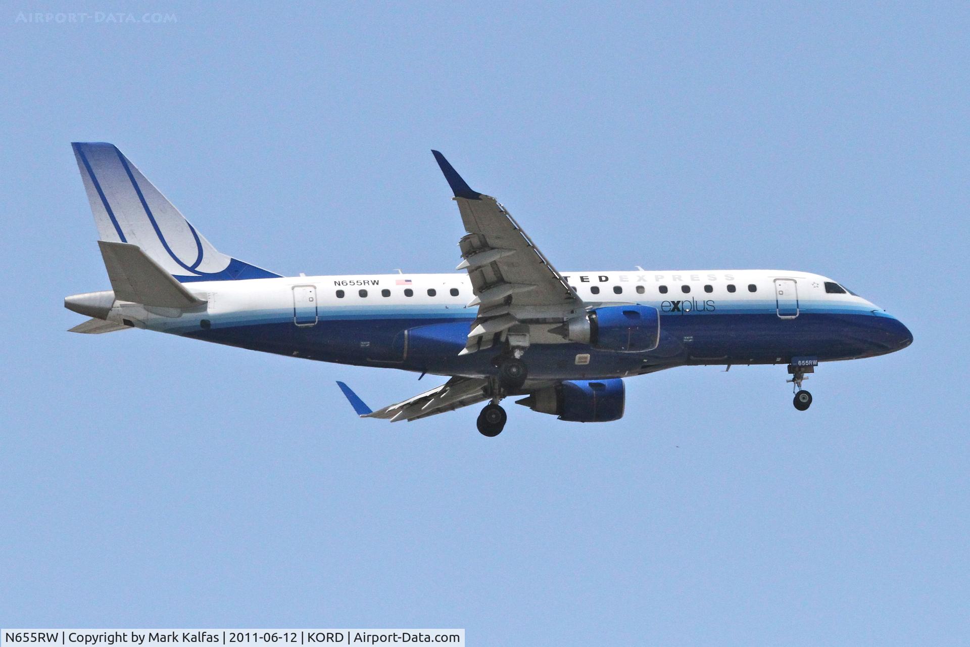 N655RW, 2005 Embraer 170SE (ERJ-170-100SE) C/N 17000105, Shuttle America/United Express Embraer ERJ 170-100, TCF3535 arriving from KMSP, RWY 10 approach KORD.