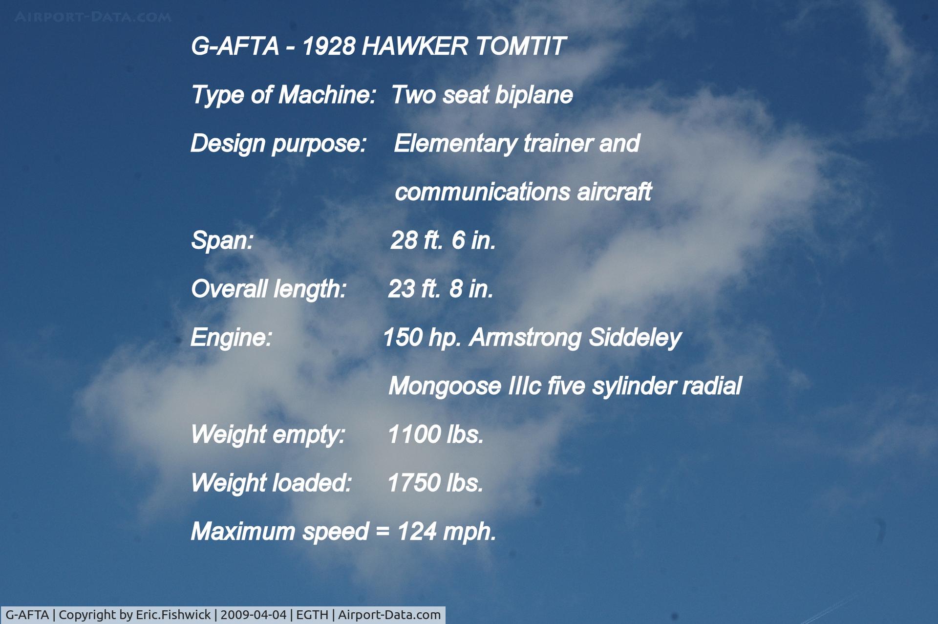 G-AFTA, 1931 Hawker Tomtit Mk1 C/N 30380, DESCRIPTION