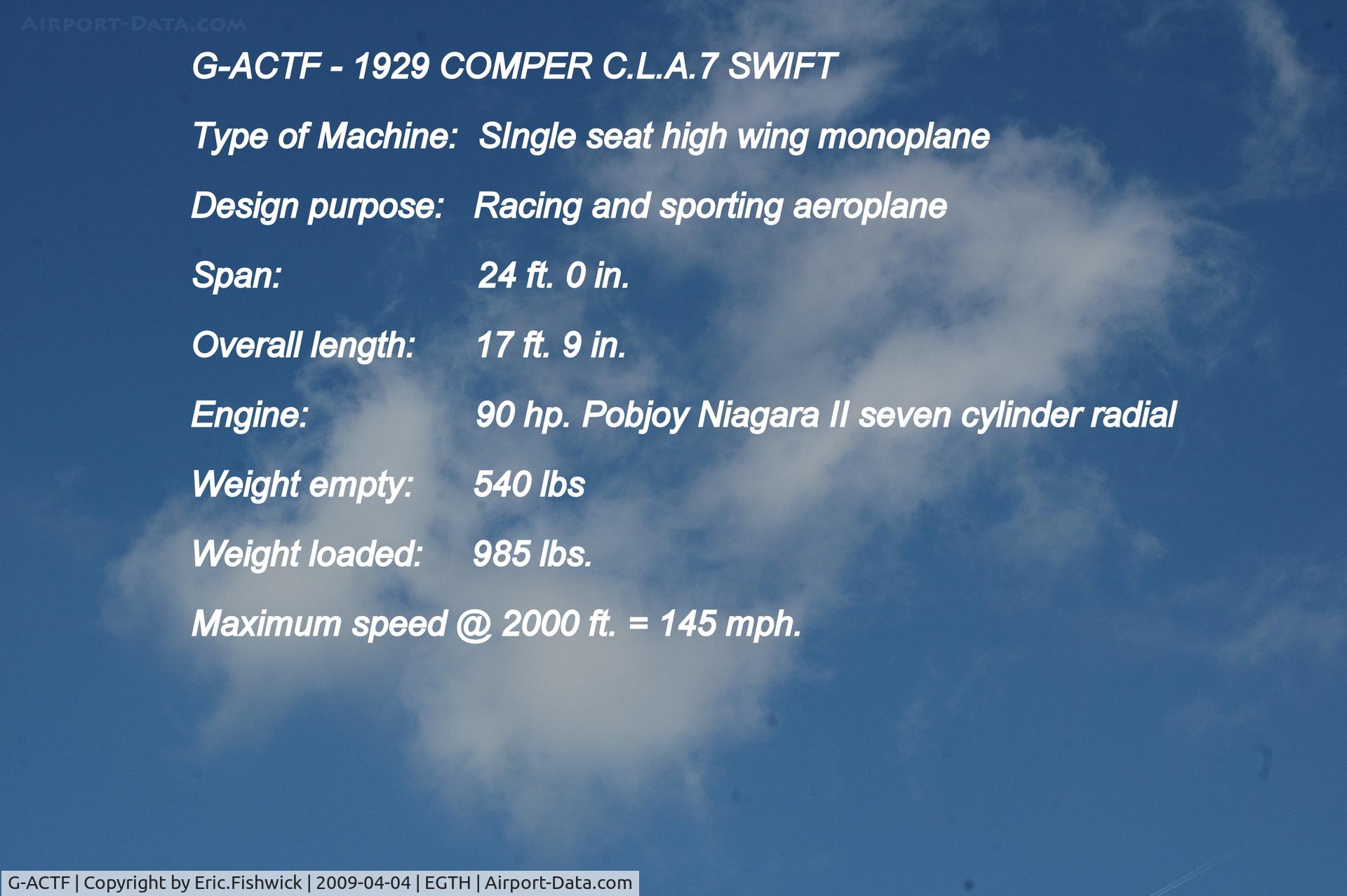 G-ACTF, 1932 Comper CLA-7 Swift C/N S32/9, DESCRIPTION