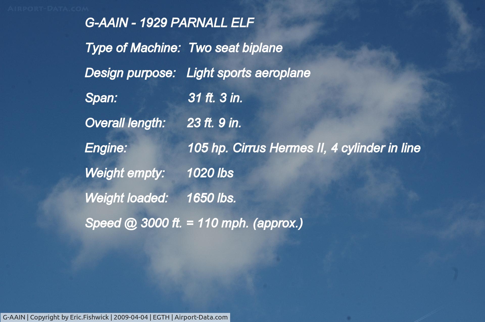 G-AAIN, 1934 Parnall Elf II C/N J.6, DESCRIPTION