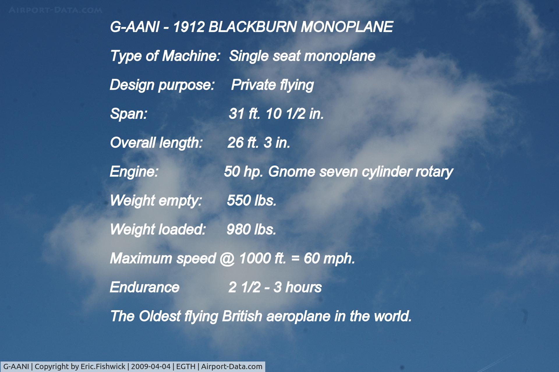 G-AANI, 1912 Blackburn Monoplane C/N 9, DESCRIPTION