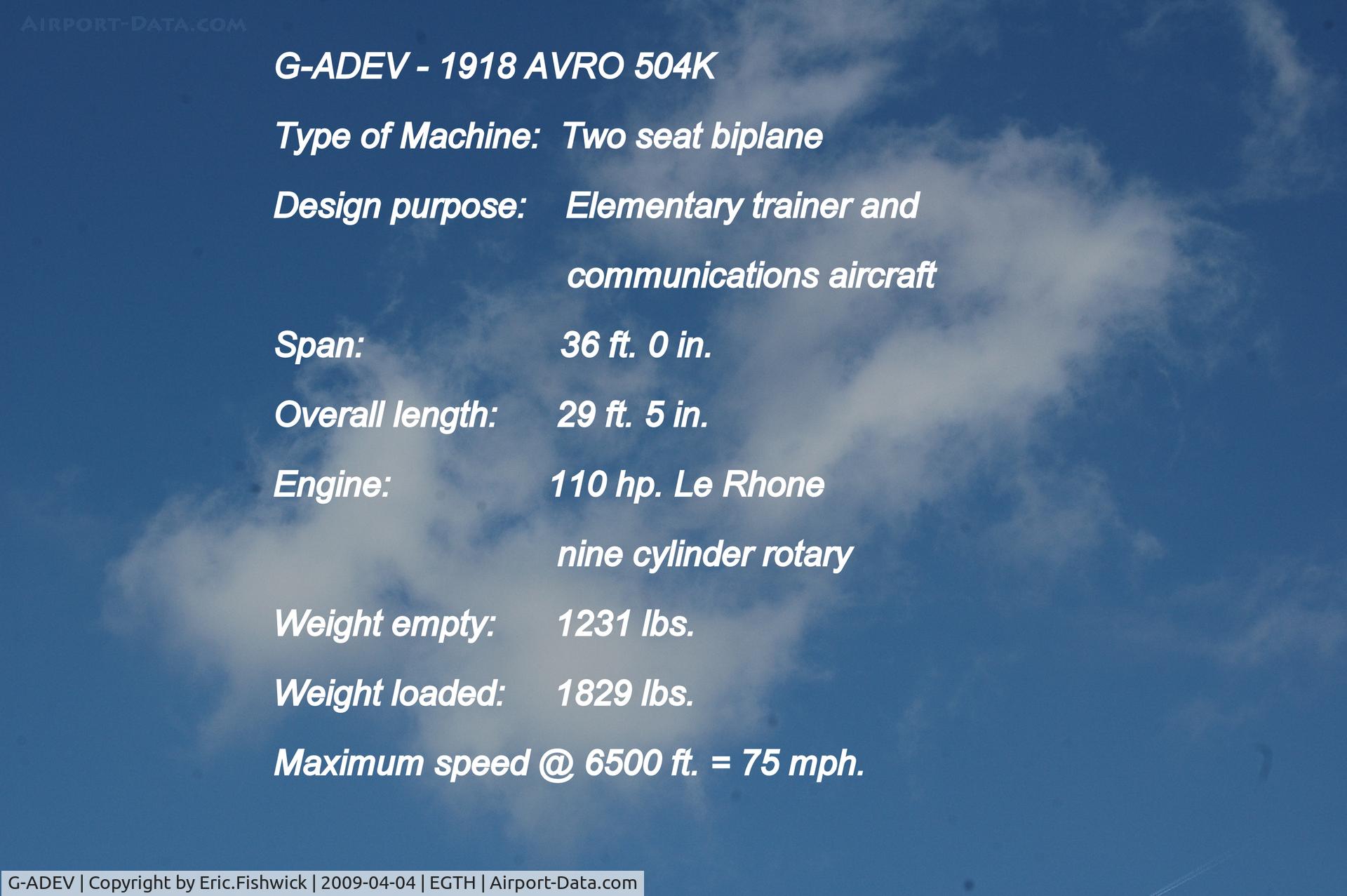 G-ADEV, 1918 Avro 504K C/N R3/LE/61400, DESCRIPTION