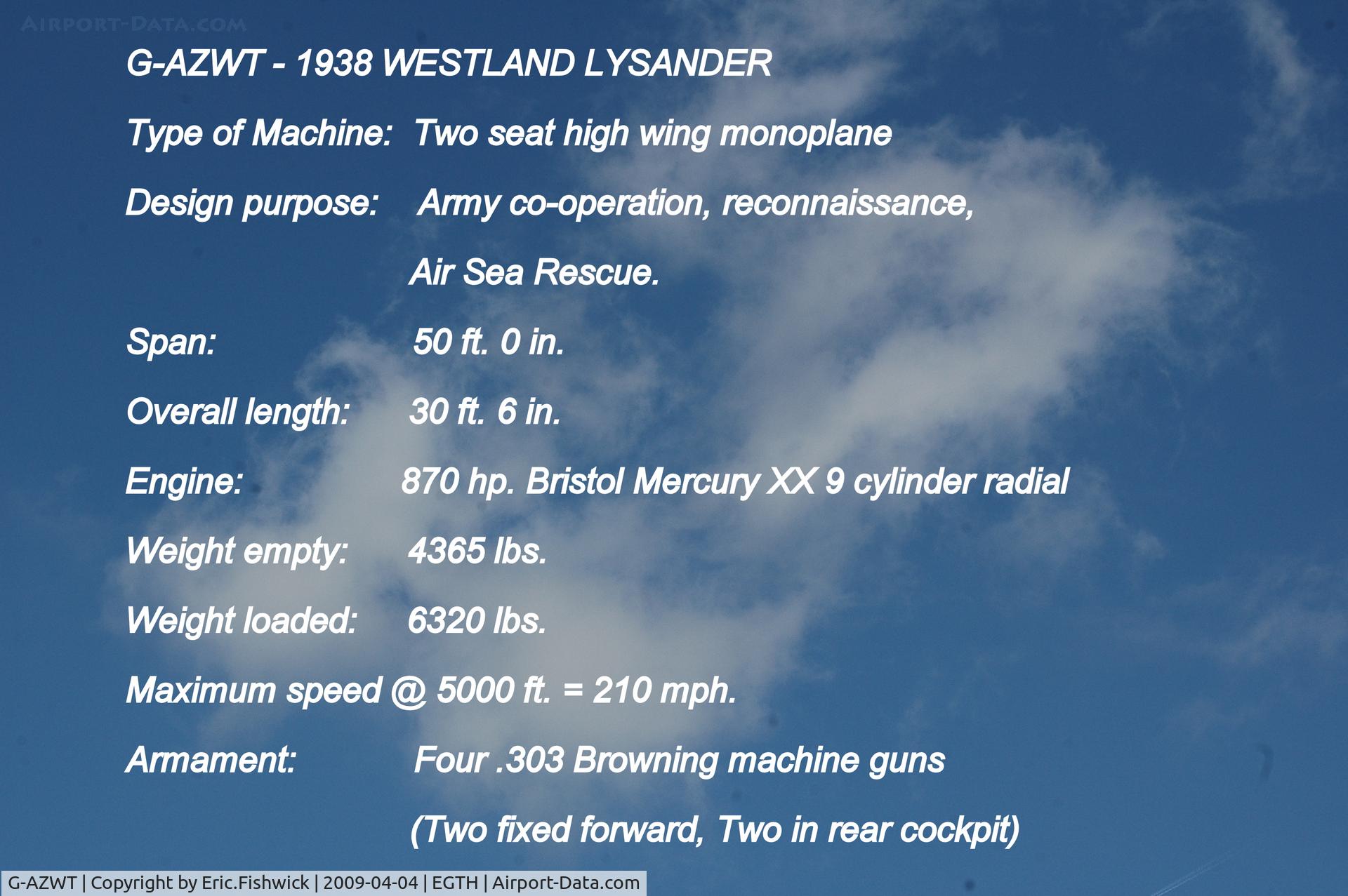 G-AZWT, 1938 Westland Lysander IIIA C/N Y1536, DESCRIPTION