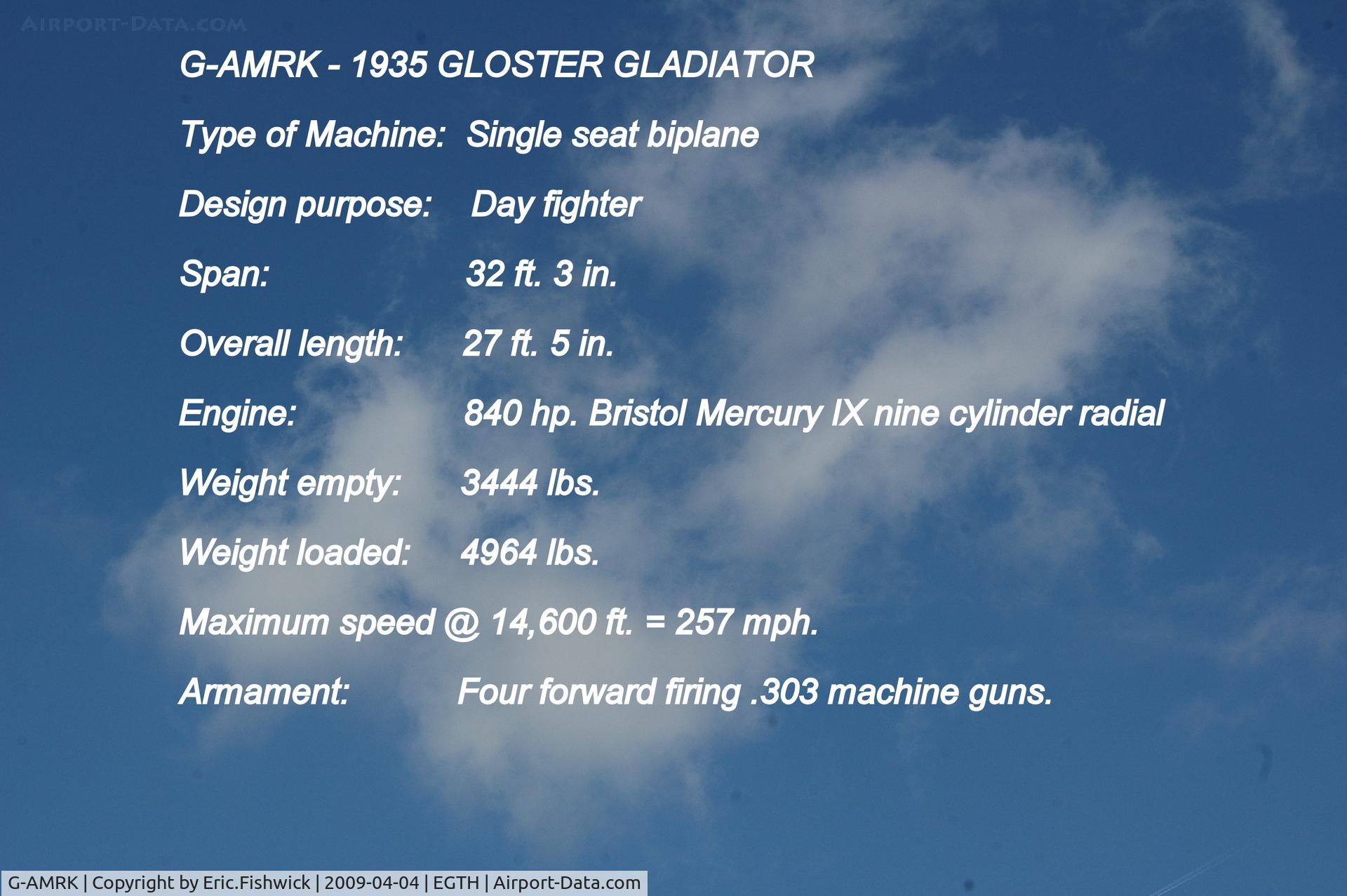 G-AMRK, 1937 Gloster Gladiator Mk1 C/N [L8032], DESCRIPTION