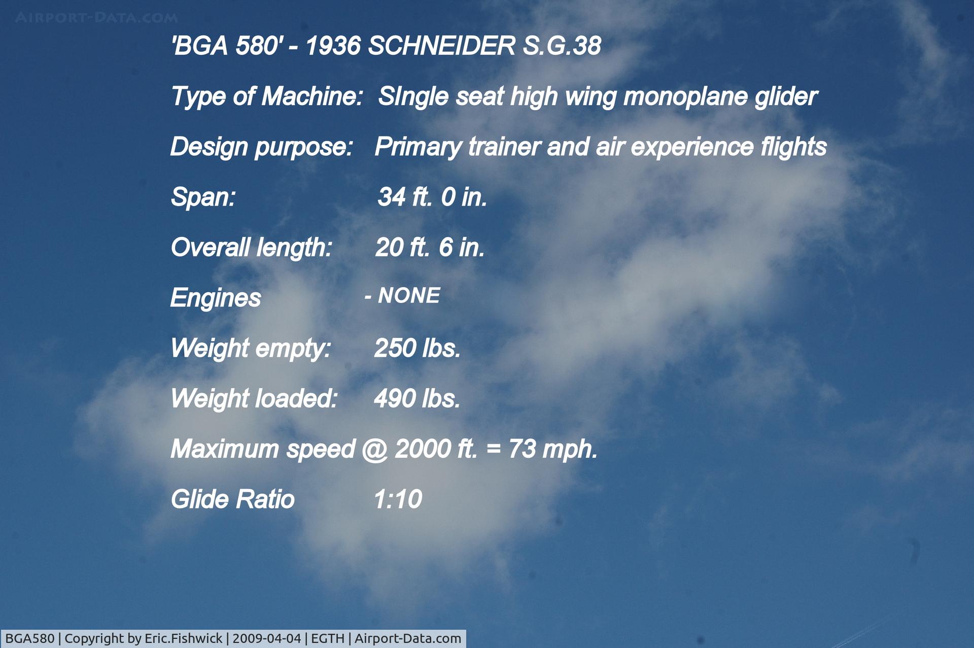 BGA580, 1936 Schneider S.G.38 C/N Not found BGA580, DESCRIPTION