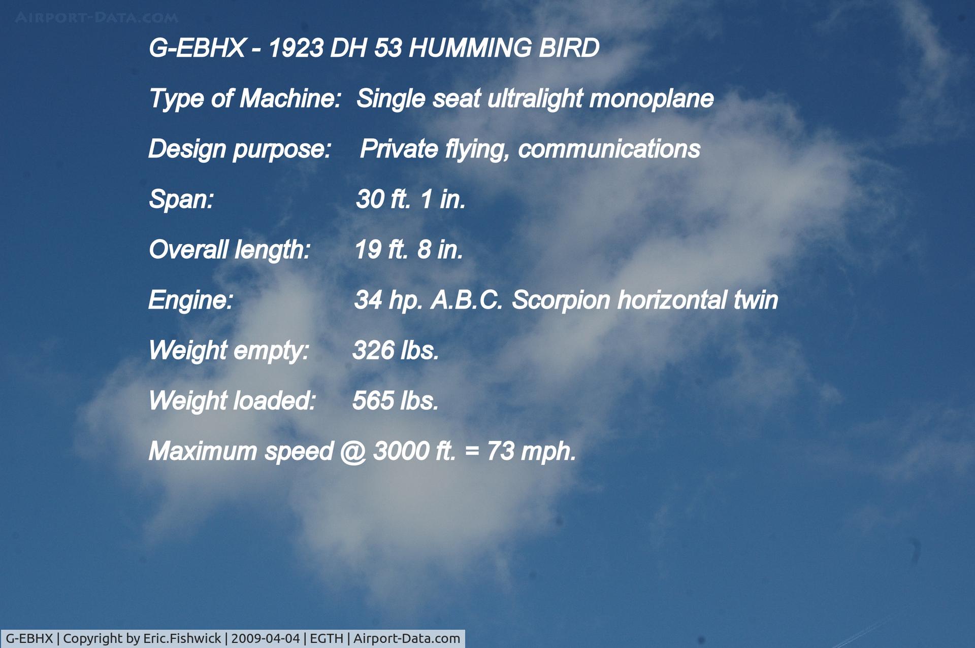 G-EBHX, 1923 De Havilland DH-53 Humming Bird C/N 98, DESCRIPTION