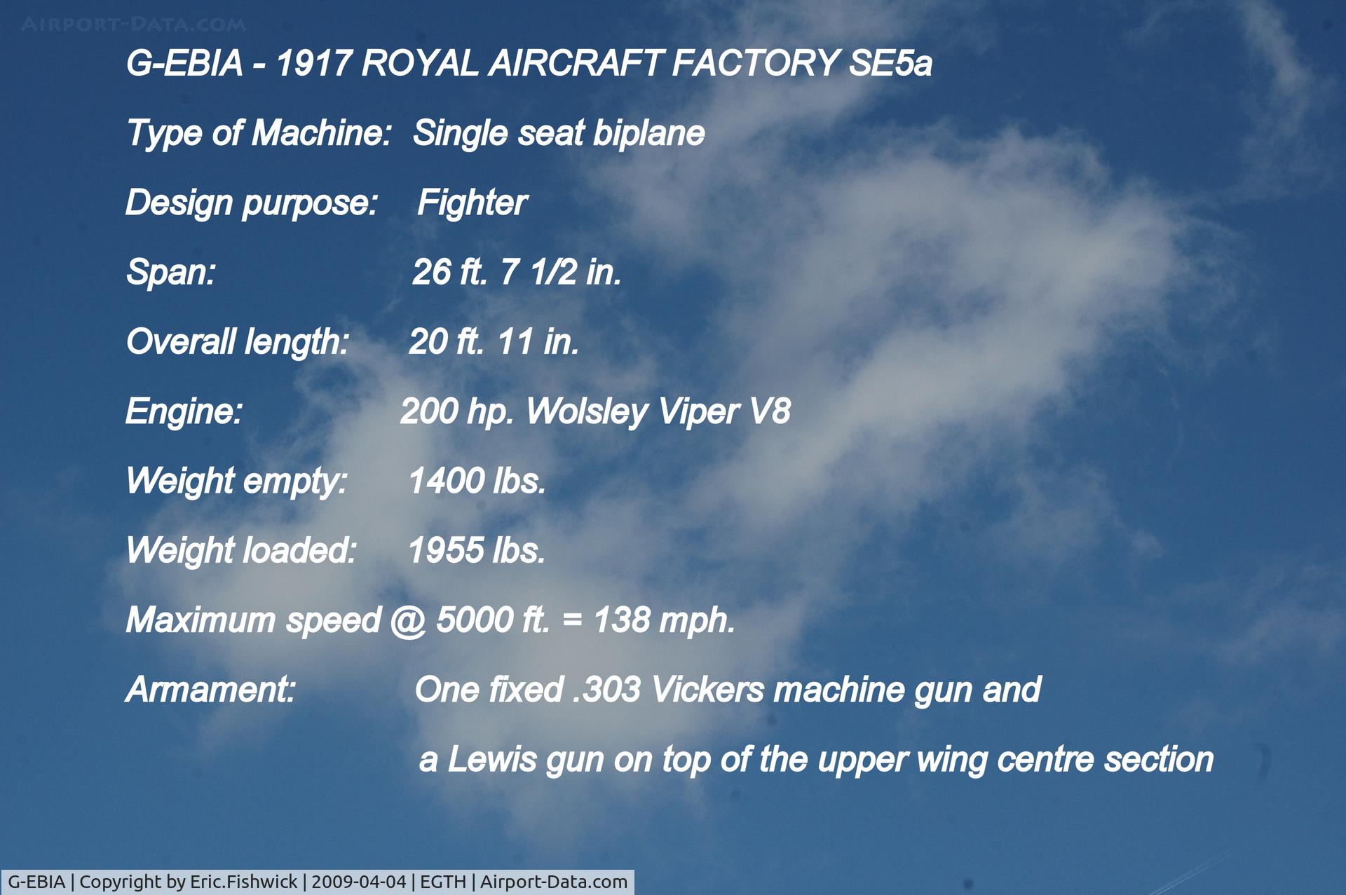 G-EBIA, 1918 Royal Aircraft Factory SE-5A C/N 654/2404, DESCRIPTION