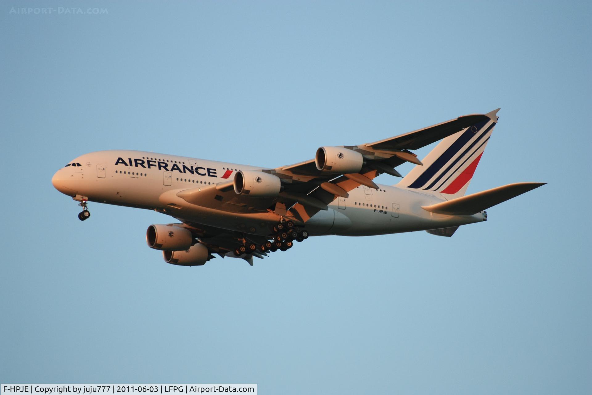 F-HPJE, 2010 Airbus A380-861 C/N 052, on landing at CDG