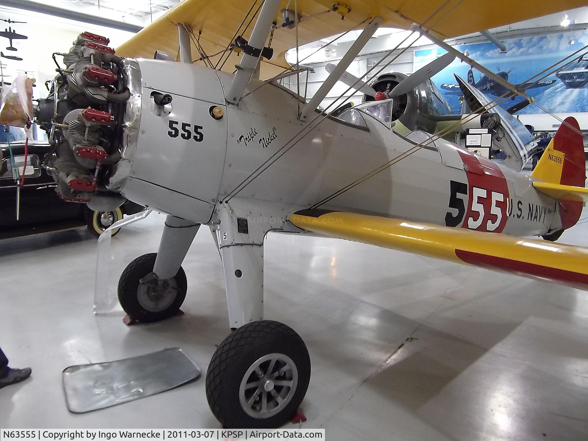 N63555, 1946 Boeing A75N1(PT17) C/N 75-8014, Boeing (Stearman) A75N1 (PT-17) at the Palm Springs Air Museum, Palm Springs CA