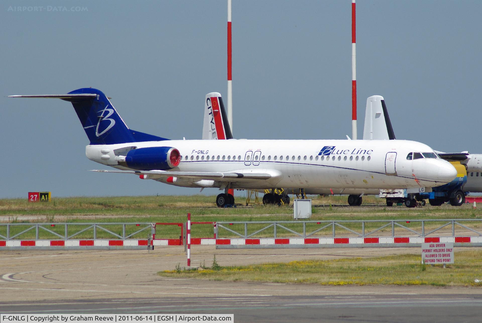 F-GNLG, 1991 Fokker 100 (F-28-0100) C/N 11363, Parked at Norwich.