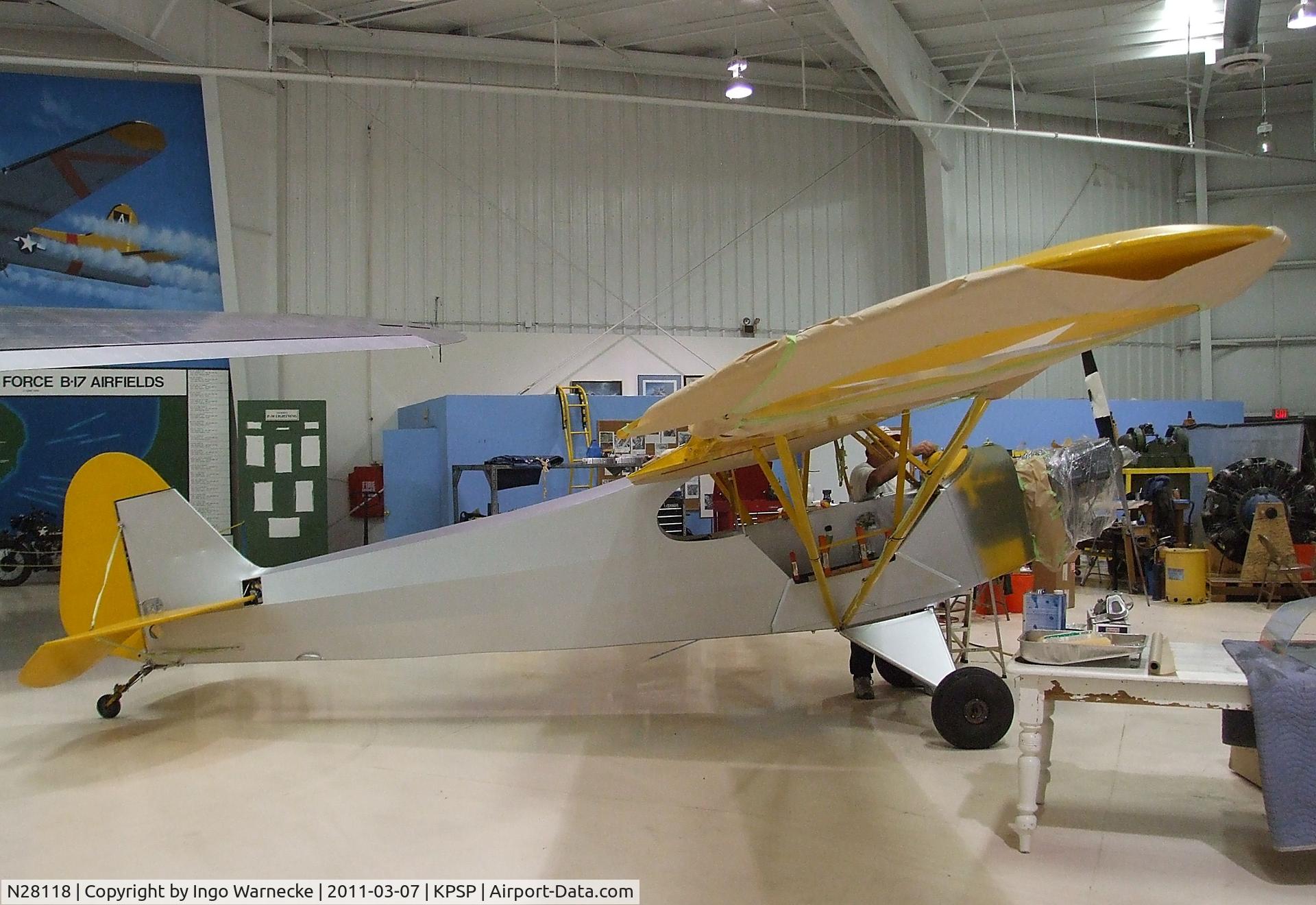 N28118, 1940 Piper J3L-65 Cub C/N 4594, Piper J3L-65 Cub, being restored at the Palm Springs Air Museum, Palm Springs CA