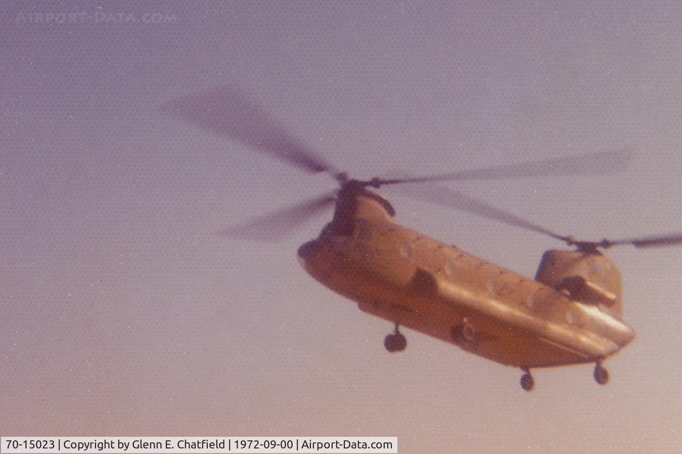 70-15023, 1970 Boeing Vertol CH-47C Chinook C/N B.665, Arriving for pick-up.  Aircraft was from 196th Aviation Company, 269th Aviation Battalion.  Ft. Bragg, NC