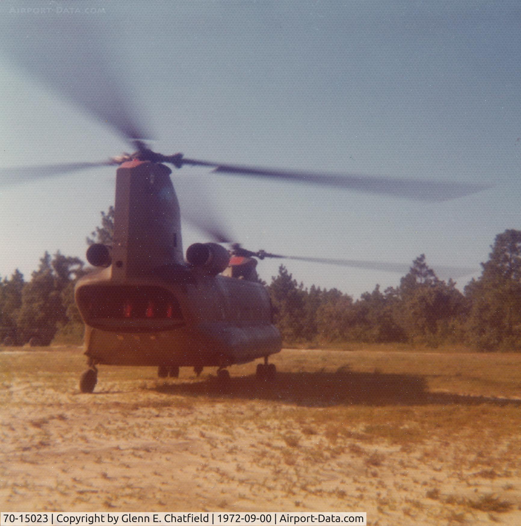 70-15023, 1970 Boeing Vertol CH-47C Chinook C/N B.665, Getting ready to lift after finishing delivery.  Aircraft was from 196th Aviation Company, 269th Aviation Battalion. Ft. Bragg, NC