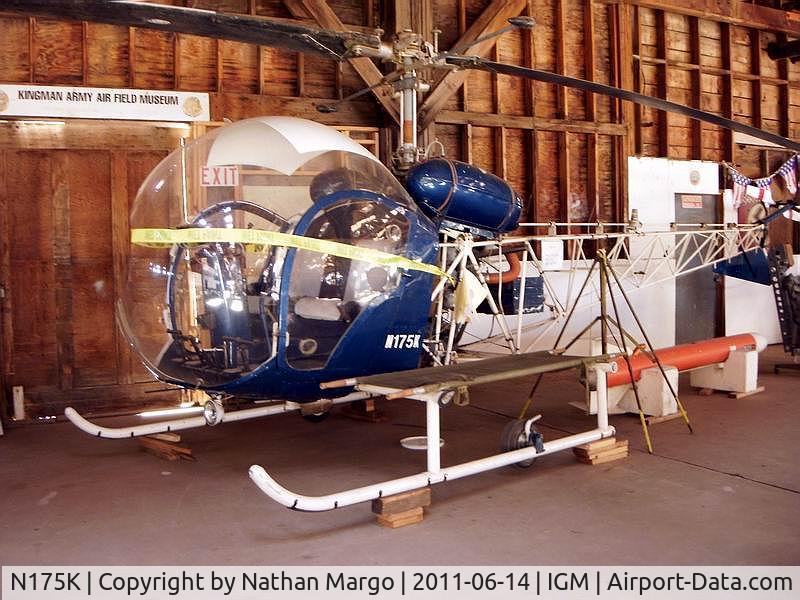N175K, Bell 47D-1 C/N 56, This pretty bird is on display at the Kingman ARMY Airfield Museum, located at the Kingman Arizona Airport.