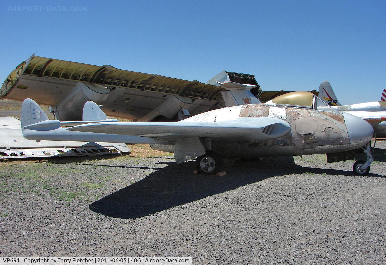 VP691, De Havilland DH-100 Vampire F.3 C/N EEP42310, De Havilland DH-100 Vampire F.3, c/n: EEP42310 at Planes of Fame Valle AZ