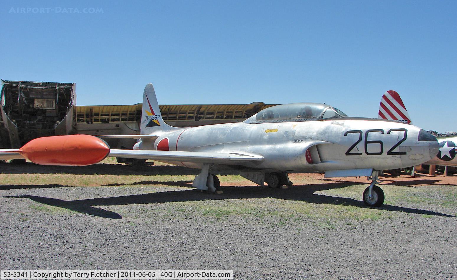 53-5341, 1953 Lockheed T-33A Shooting Star C/N 580-8680, 71-5262 (cn 580-8680) Formerly USAF 53-5341. Now painted in false markings as JASDF 71-5262. The Japan Air Self-Defense Force operated their own T-33s, built locally by Kawasaki. Preserved at Planes of Fame museum at Valle, Arizona