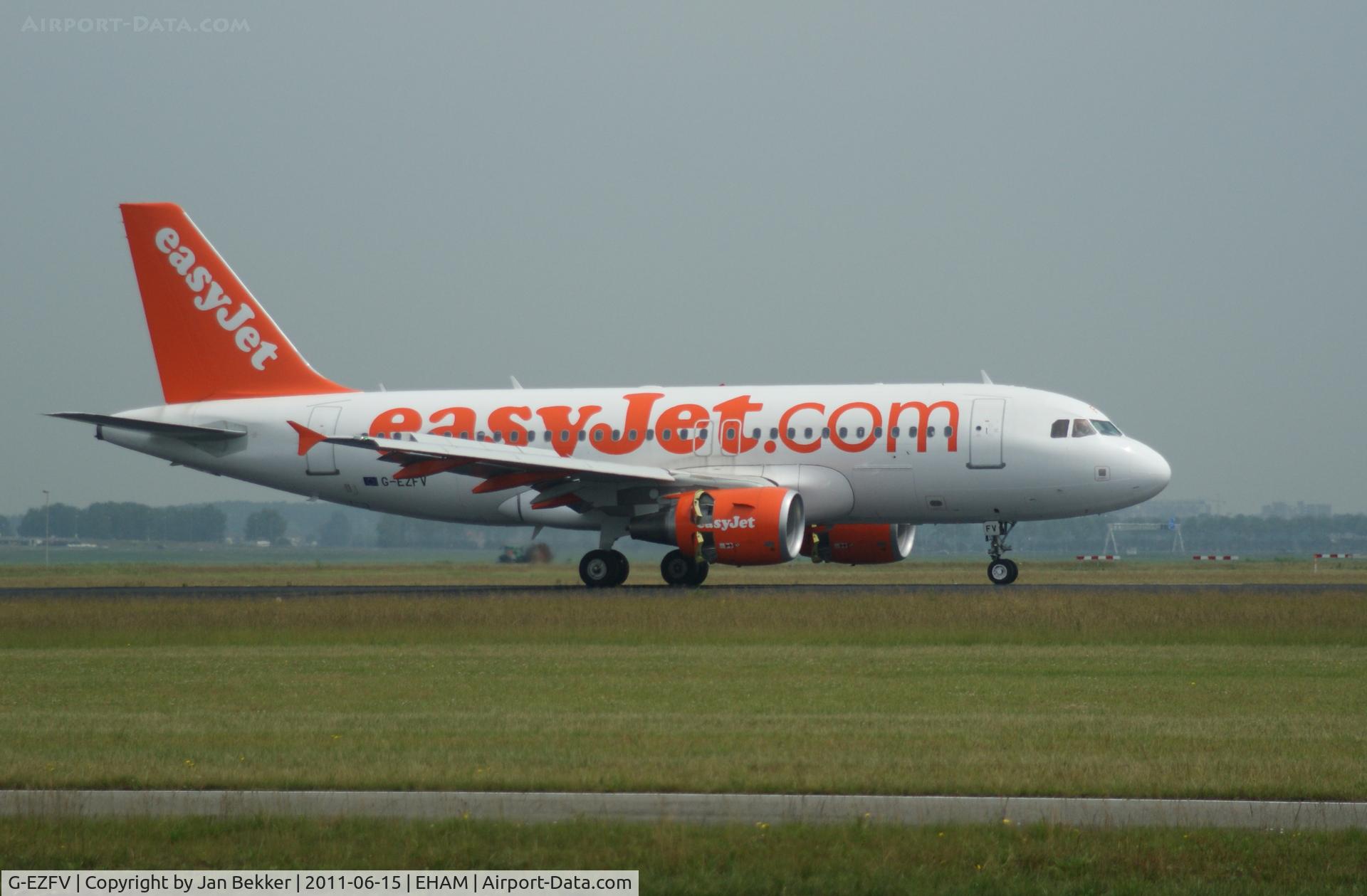 G-EZFV, 2010 Airbus A319-111 C/N 4327, Just after touchdown on the Polderbaan at Schiphol