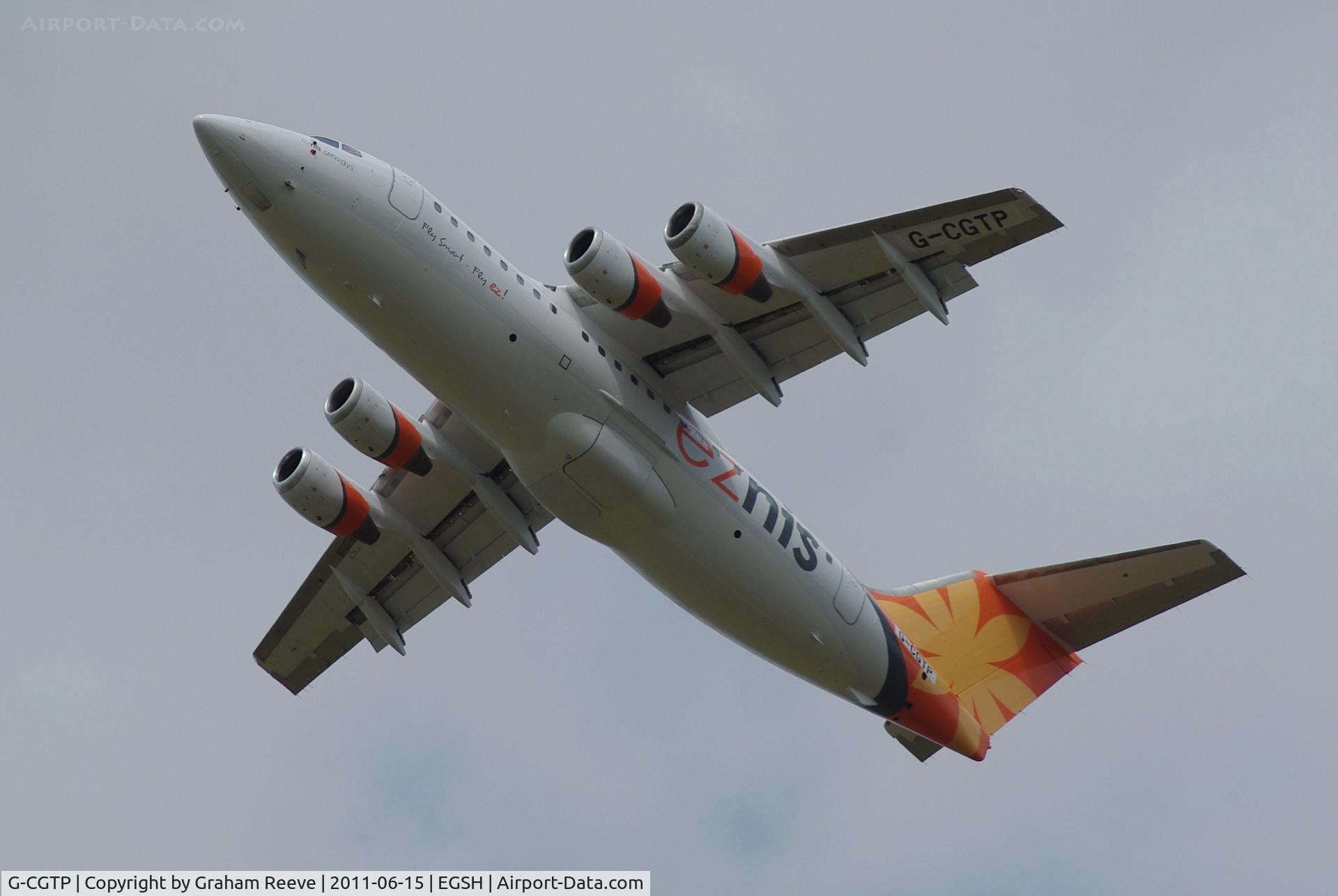 G-CGTP, 1995 British Aerospace Avro 146-RJ85 C/N E.2257, Departing in the colours of Eznis Airways and destined to become JU-9909.