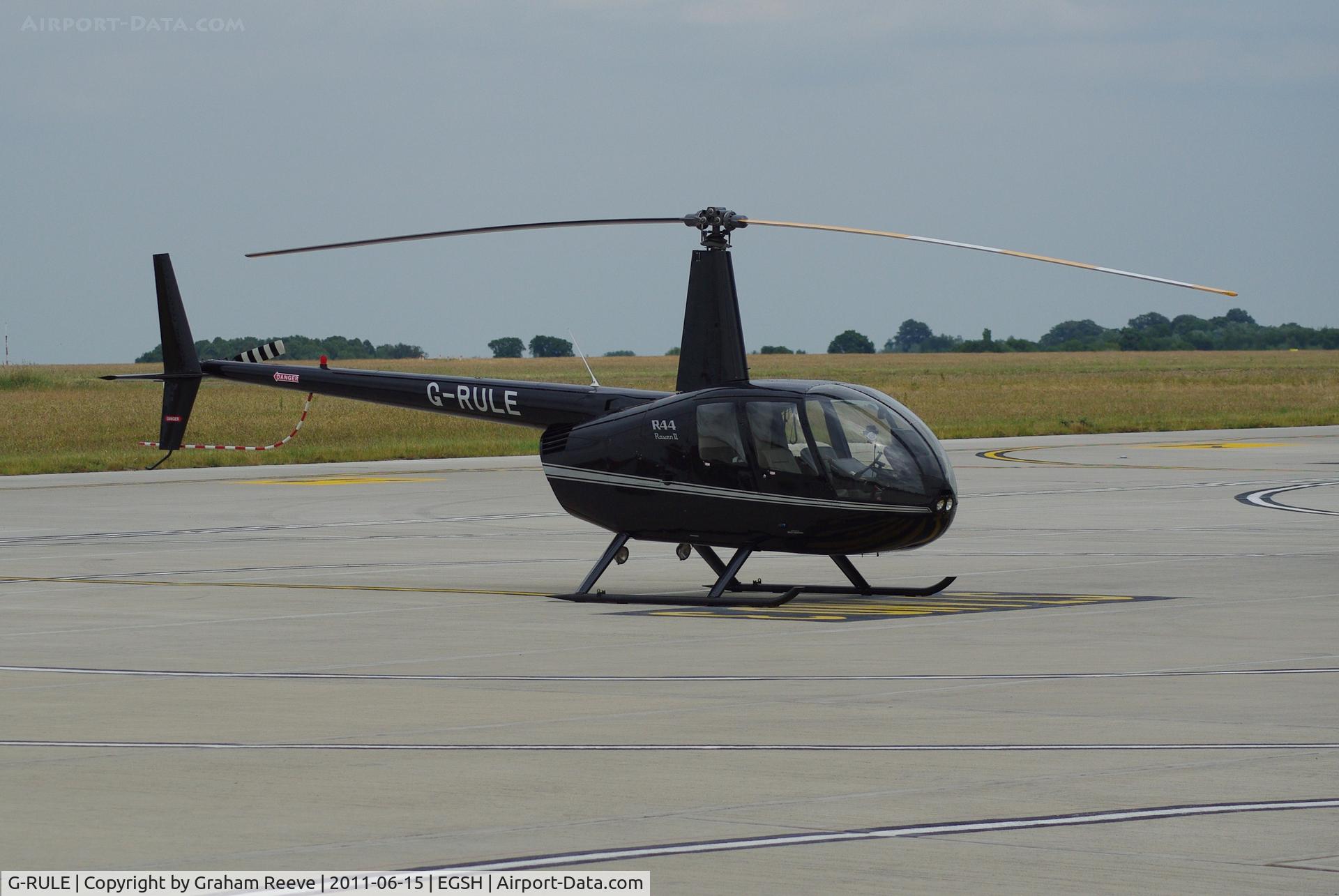 G-RULE, 2005 Robinson R44 Raven II C/N 11039, Parked at Norwich.