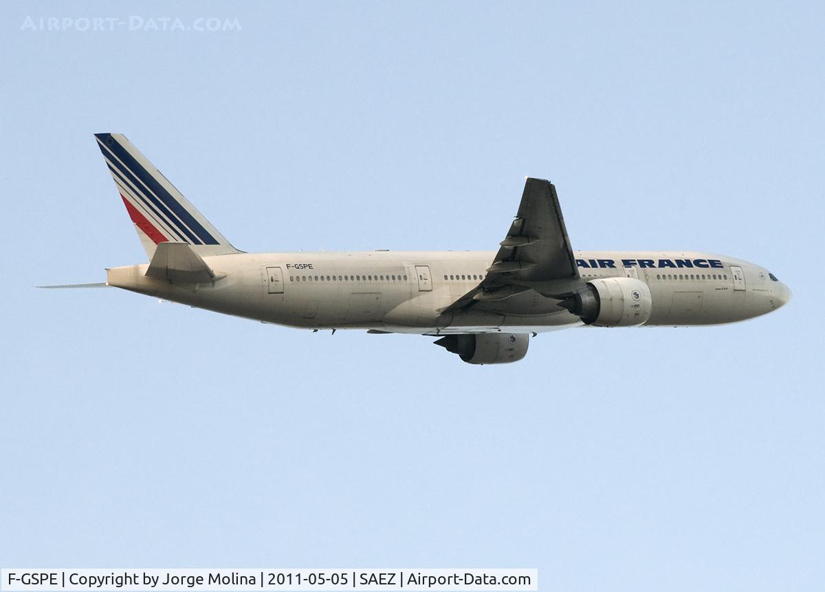 F-GSPE, 1999 Boeing 777-228/ER C/N 29006, Taking off RWY 11 to CDG.