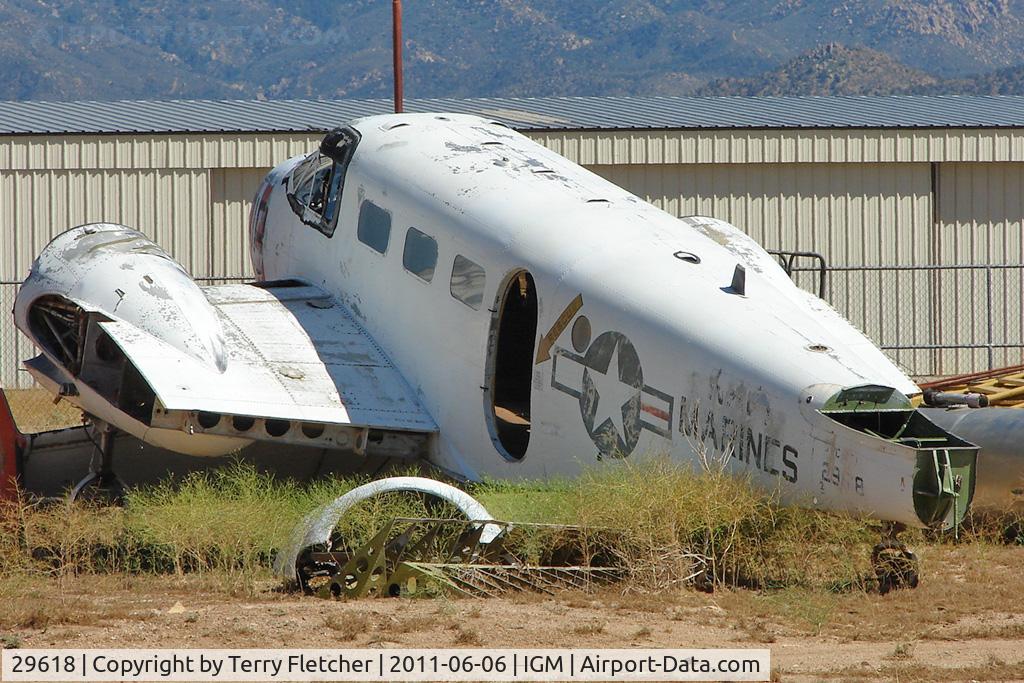 29618, Beech RC-45J Expeditor C/N 7677, Ex US Navy Beech SNB-2  outside at Kingman AZ