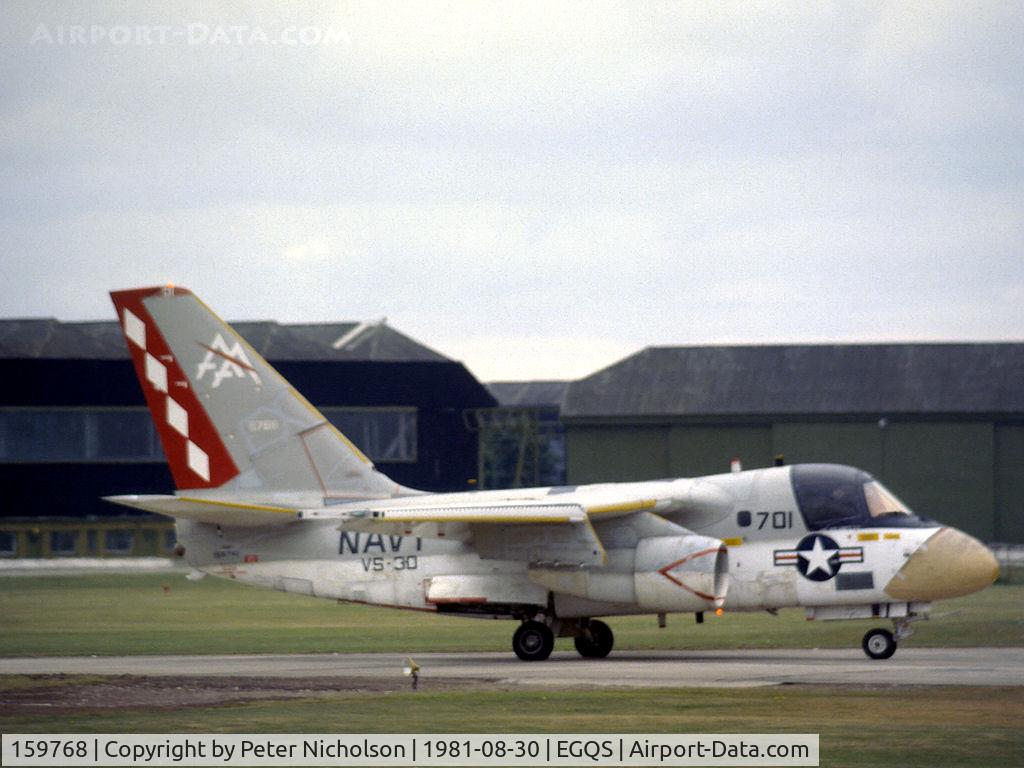 159768, Lockheed S-3A Viking C/N 394A-1097, S-3A Viking of VS-30 aboard USS Forrestal taxying at RAF Lossiemouth in Exercise Ocean Venture in August 1981.