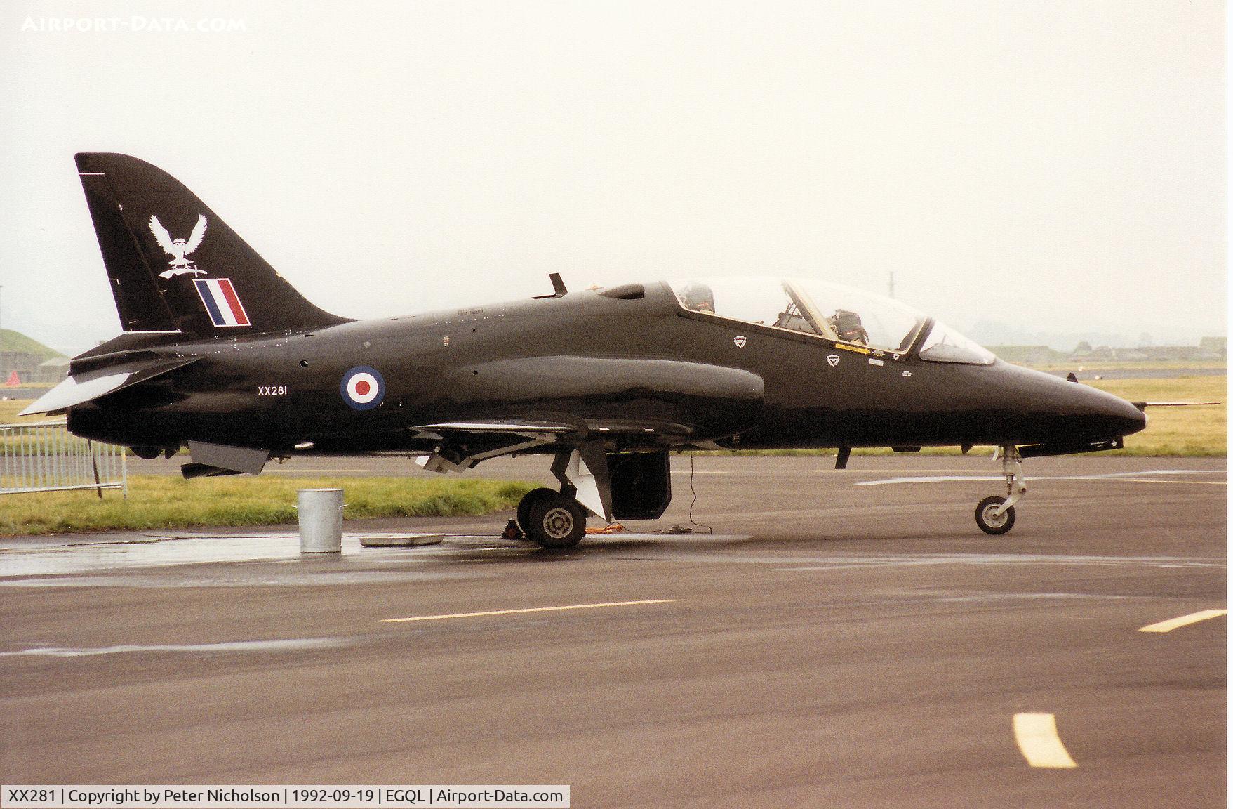 XX281, 1979 Hawker Siddeley Hawk T.1A C/N 106/312106, Hawk T.1A of 151 Squadron/7 Flying Training School at RAF Chivenor on display at the 1992 RAF Leuchars Airshow.