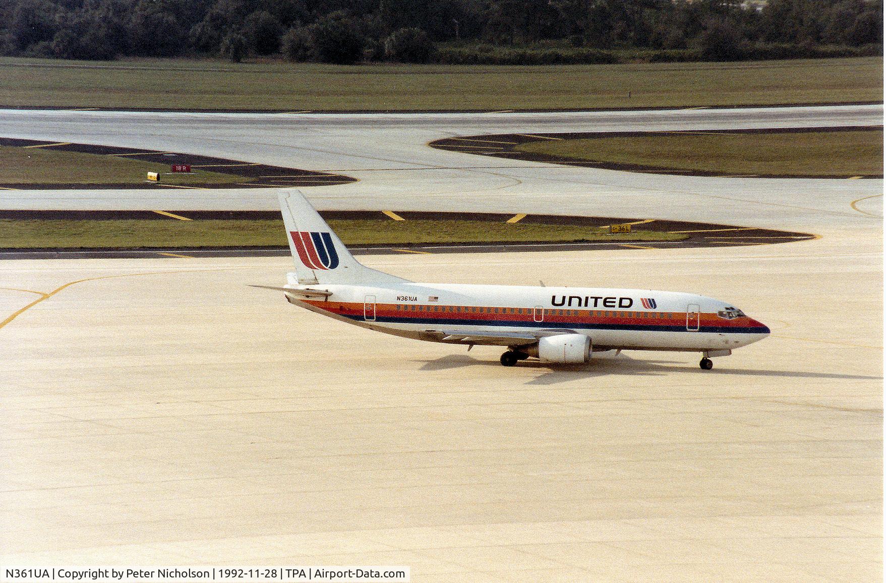 N361UA, 1989 Boeing 737-322 C/N 24454, Boeing 737-322 of United Airlines at Tampa in November 1992.