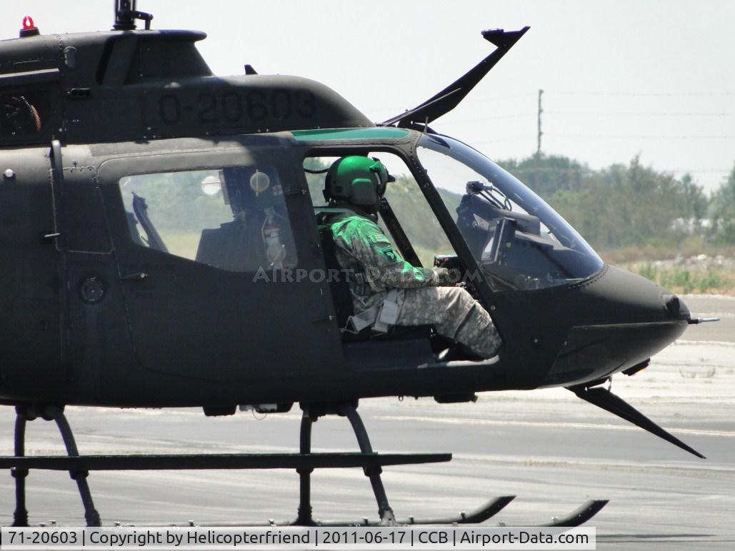 71-20603, 1971 Bell OH-58C Kiowa Scout C/N 41464, Wire Strike Protection System. The OH-58 was the first helicopter to test this system, after which the system was adopted by the US Army for the OH-58 and most of their other helicopters.