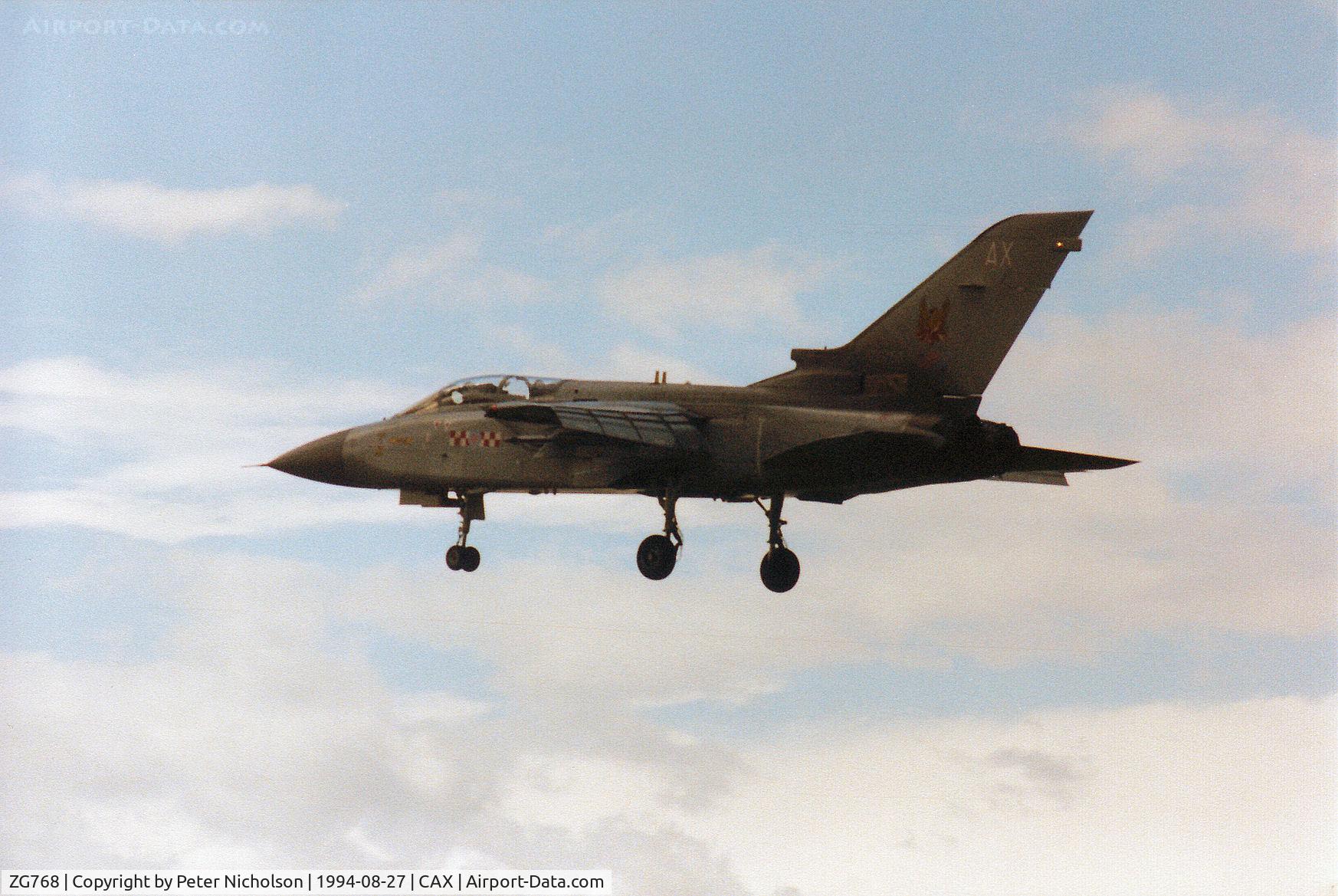 ZG768, Panavia Tornado F.3 C/N 886/AS135/3435, Tornado F.3, callsign Phoenix 2, of 56[Reserve] Squadron at RAF Coningsby arriving at Carlisle for the 1994 Airshow.