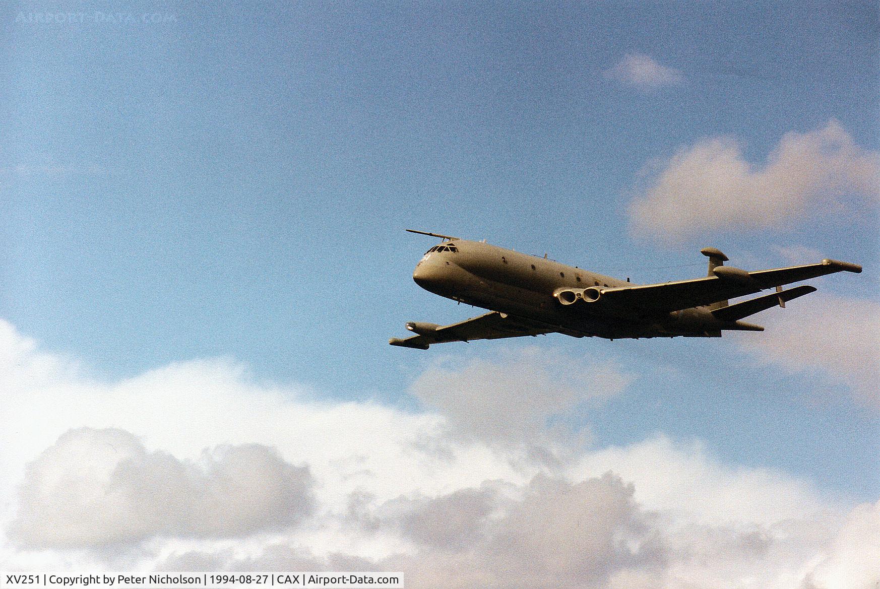 XV251, Hawker Siddeley Nimrod MR.2 C/N 8026, Nimrod MR.2 of the Kinloss Maritime Wing arriving at Carlisle for the 1994 Airshow.