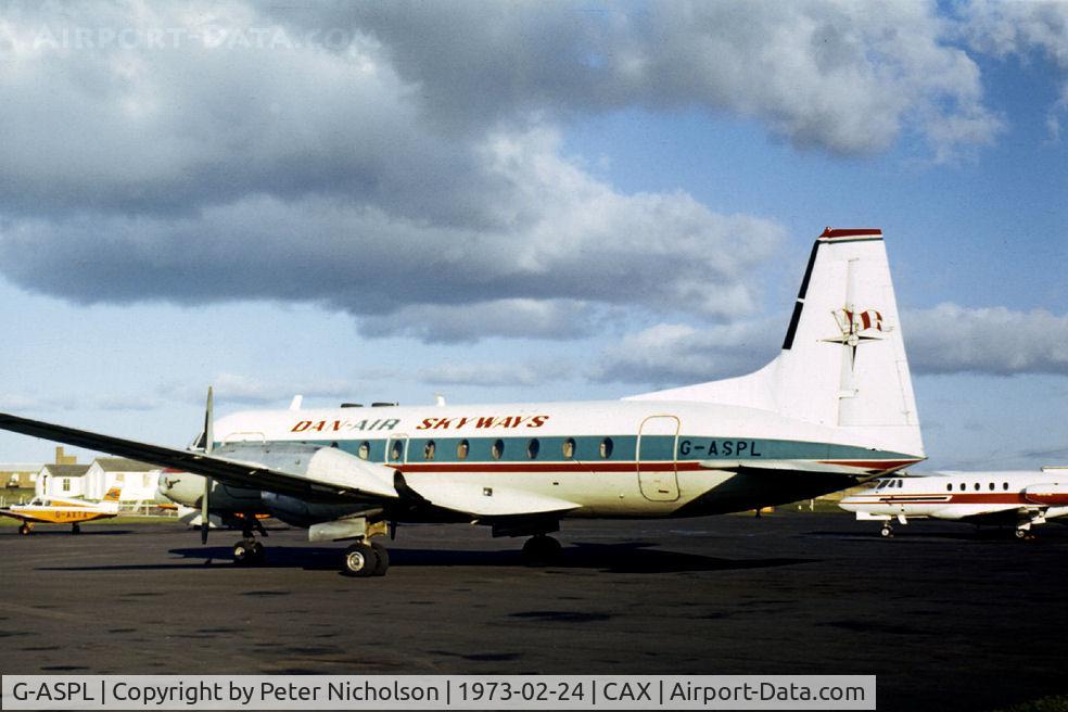G-ASPL, 1964 Hawker Siddeley HS.748 Series 2A C/N 1560, HS.748 of Dan-Air Skyways as seen at Carlisle in February 1973.