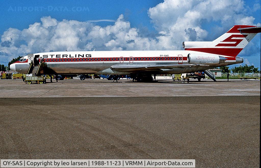OY-SAS, 1973 Boeing 727-2J4 C/N 20765, SAS now modified to Valsan Silent 727 here at
Male Maldives.23.11.88