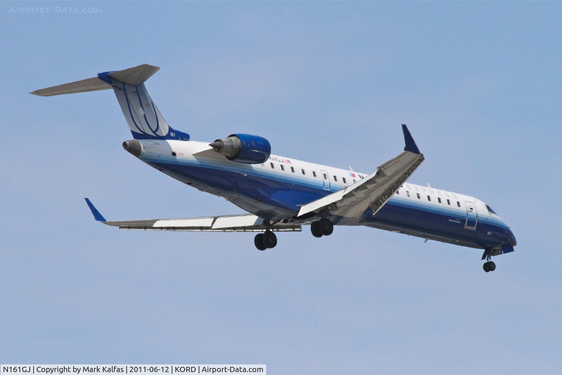 N161GJ, 2006 Bombardier CRJ-550 (CL-600-2C11) C/N 10253, GoJet Airlines/United Express Bombardier CL-600-2C10, GJS3665 arriving from KDTW, on approach RWY 10 KORD.