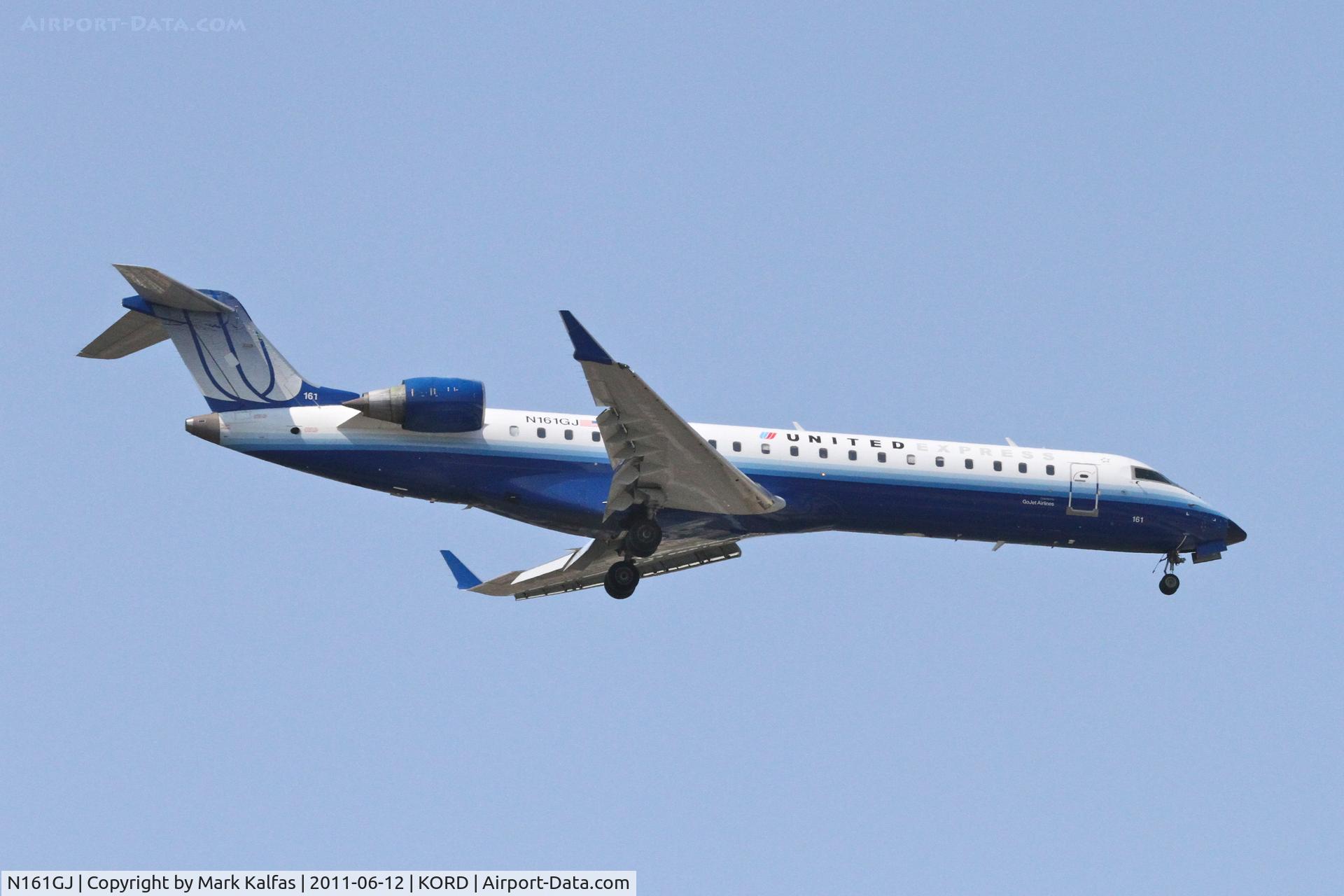 N161GJ, 2006 Bombardier CRJ-550 (CL-600-2C11) C/N 10253, GoJet Airlines/United Express Bombardier CL-600-2C10, GJS3665 arriving from KDTW, on approach RWY 10 KORD.