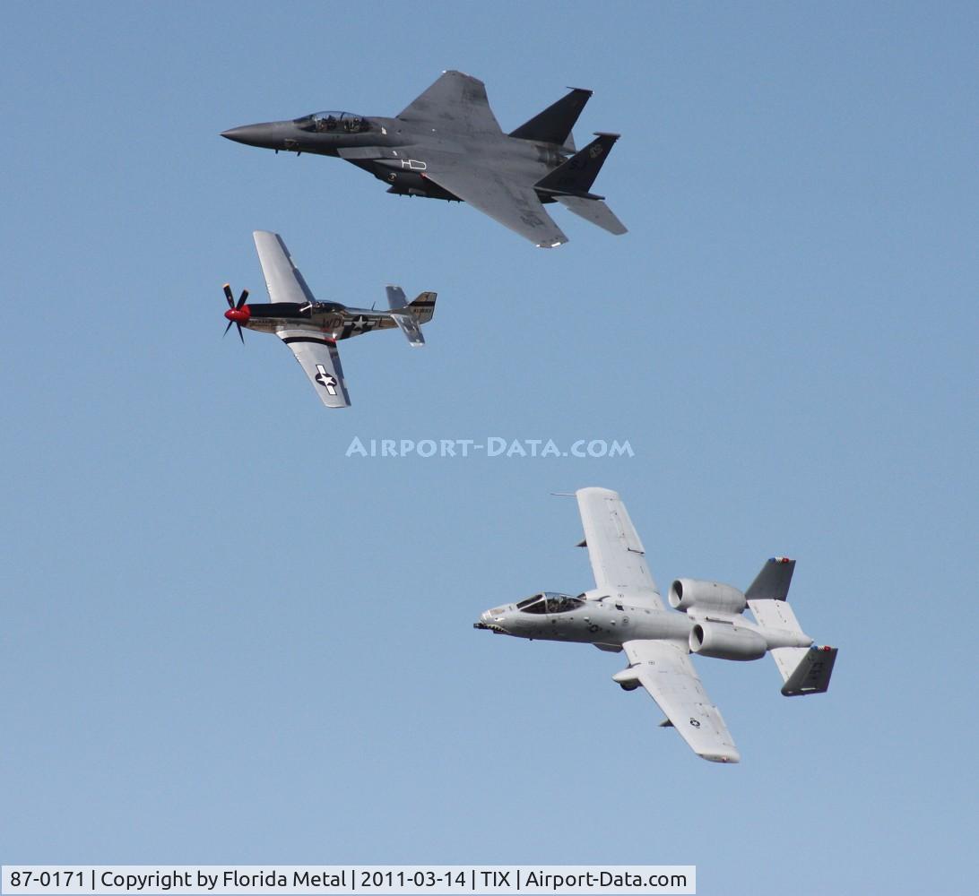 87-0171, 1987 McDonnell Douglas F-15E Strike Eagle C/N 1036/E011, F-15 with A-10 and P-51