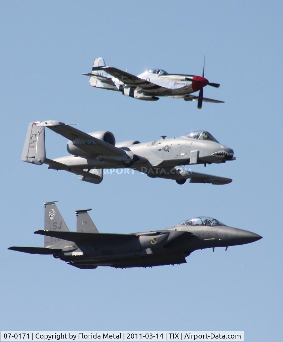 87-0171, 1987 McDonnell Douglas F-15E Strike Eagle C/N 1036/E011, F-15 with P-51 and A-10