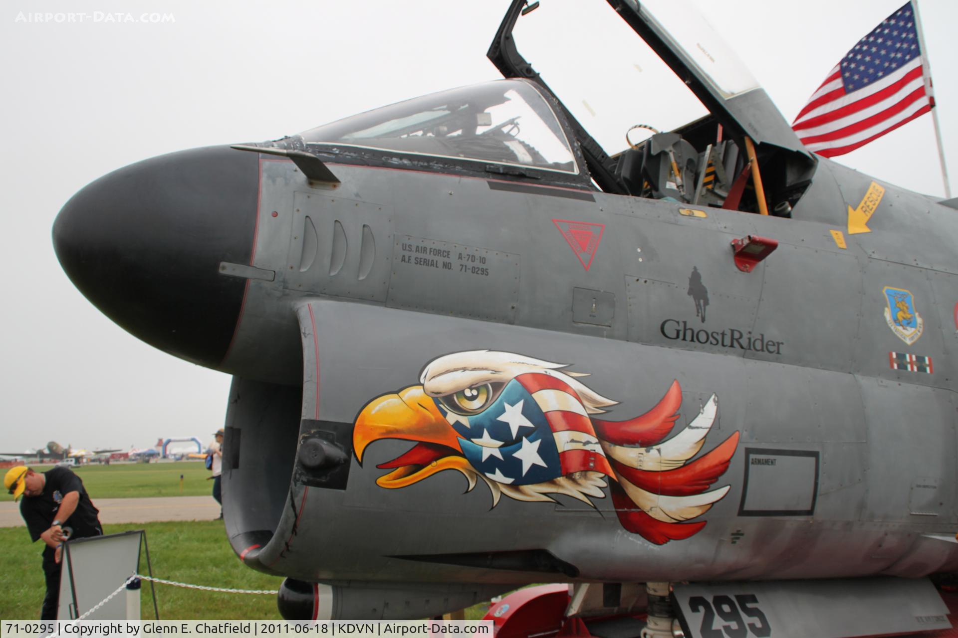 71-0295, 1971 LTV A-7D Corsair II C/N D-206, At the Quad Cities Air Show.  Pay to have a photo taken in the seat.  Plane was a combat vet in Vietnam and the Gulf War