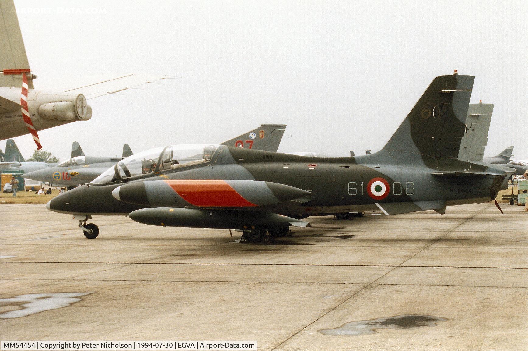 MM54454, Aermacchi MB-339A C/N 6623/030/AA016, MB-339A, callsign India 4562, of 61 Stormo on display at the 1994 Intnl Air Tattoo at RAF Fairford.