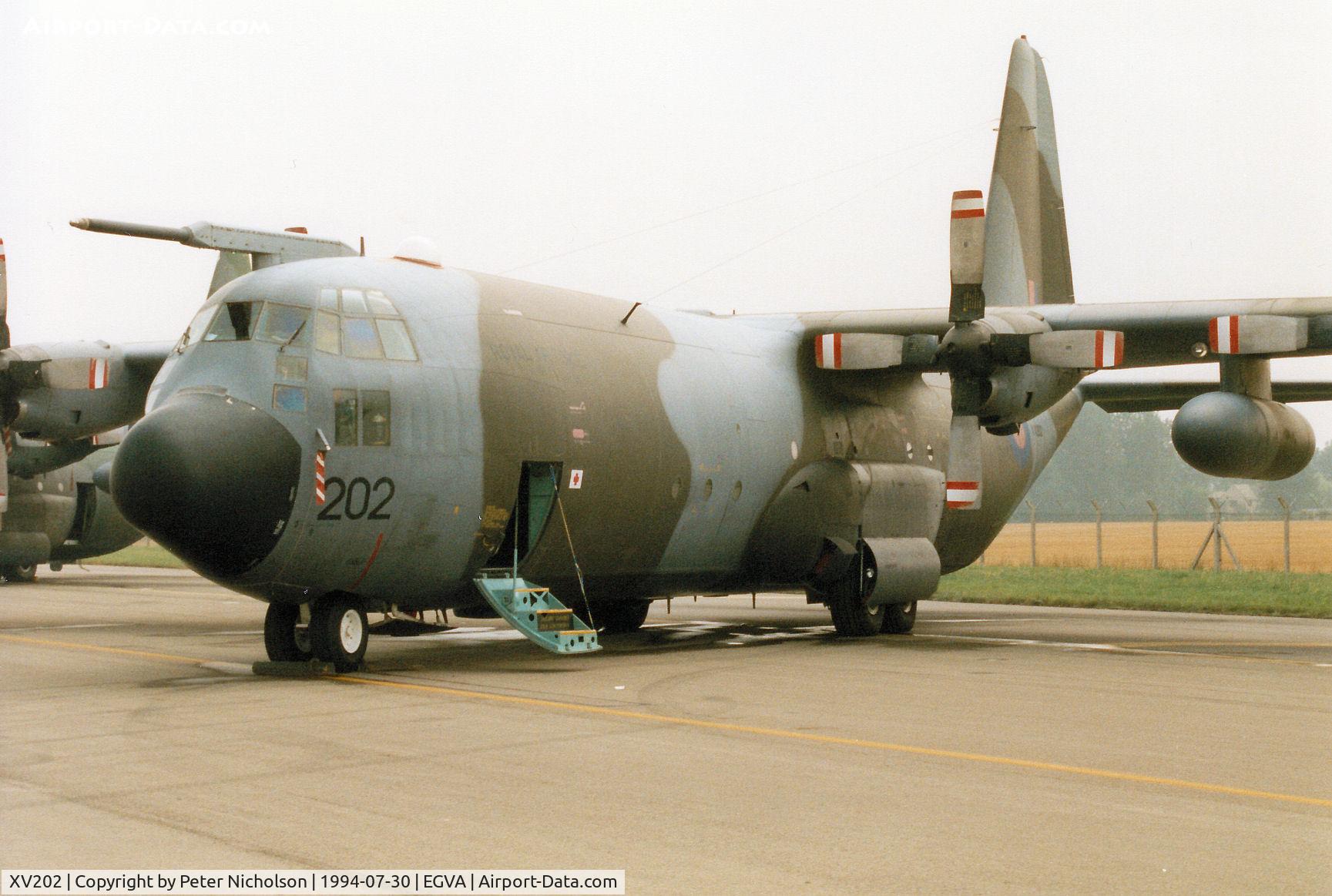 XV202, 1966 Lockheed C-130K Hercules C.3 C/N 382-4226, Hercules C.3, callsign Ascot 905, of the Lyneham Transport Wing on display at the 1994 Intnl Air Tattoo at RAF Fairford.