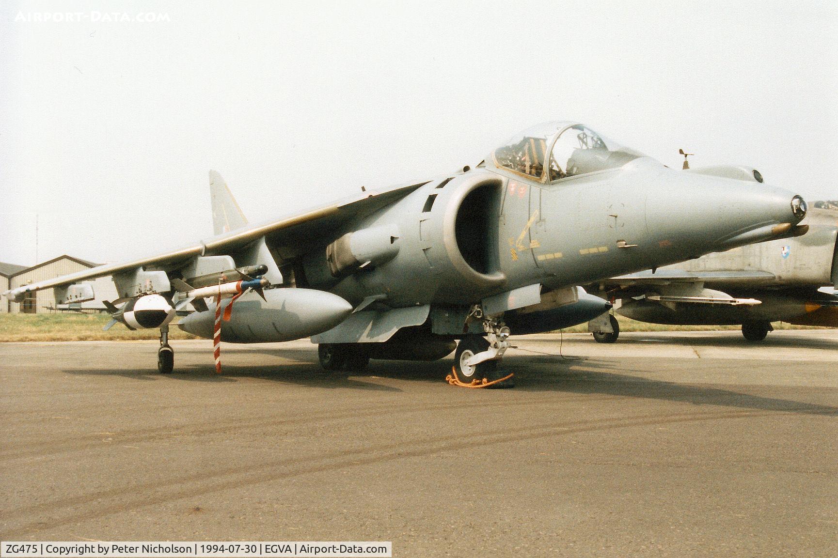 ZG475, 1990 British Aerospace Harrier GR.7 C/N P65, Harrier GR.7, callsign Civic 2, of the Strike Attack Operational Evaluation Unit at Boscombe Down on display at the 1994 Intnl Air Tattoo at RAF Fairford.