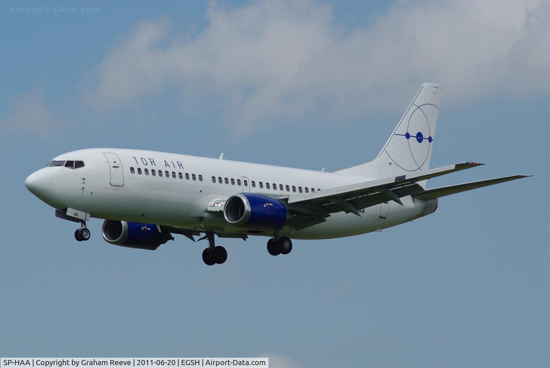 SP-HAA, 1990 Boeing 737-322 C/N 24664, About to touch down.