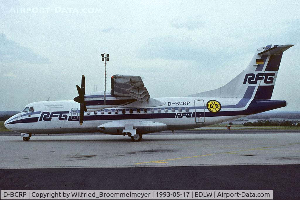 D-BCRP, 1989 ATR 42-300QC C/N 158, Eurowings, still in RFG Regionalflug GmbH colors and with BVB09 sticker (soccerteam Borussia Dortmund).
