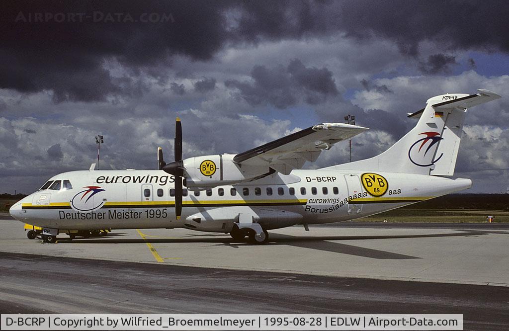 D-BCRP, 1989 ATR 42-300QC C/N 158, EUROWINGS, in special Football colors. We made this for the second championship in a raw of our soccerteam Borussia Dortmund. Aircraft is waiting to take the team to a game away from home.